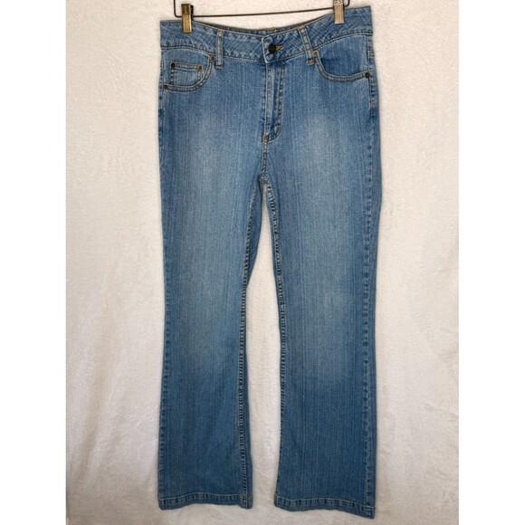 St John's Bay Jeans Women's Size 10 Stretch Flare Leg Mid Rise Denim Boho Hippie - Picture 1 of 13
